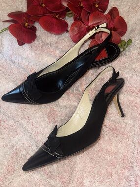 Coach Slingback Heels with Bow Detail